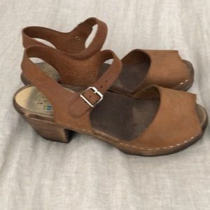 Lotta From Stockholm brown leather wood clog sz 40